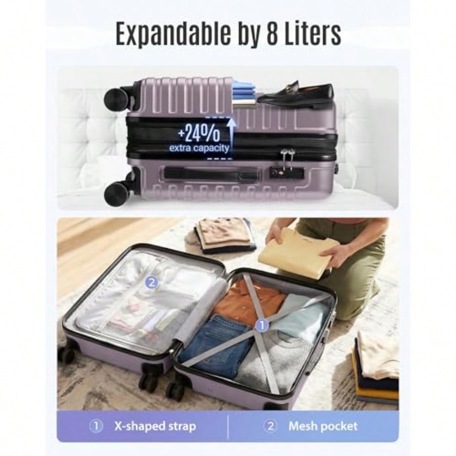 Expandable Carry On Lage 22x14 - Spinner Wheel Rolling Suitcase 20 Inch 评论和价格