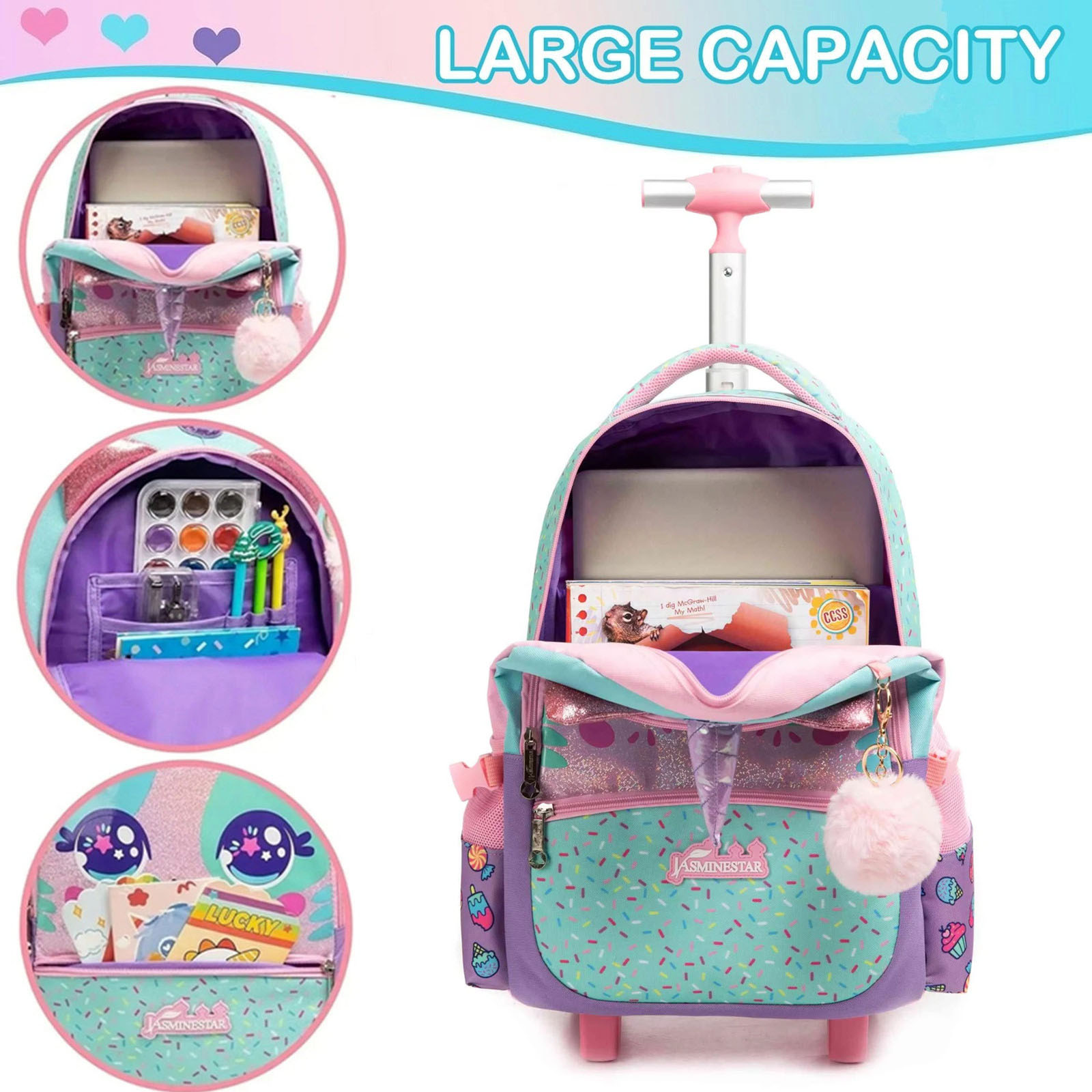 3PCS Cute Rolling Backpack for - Foldable Rolling Luggage Bag 评论和价格