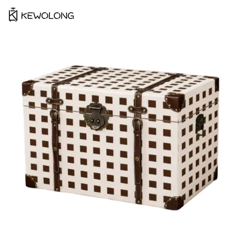 Vintage Plaid Print Wooden Sto - Retro Vintage Trunk Suitcase 评论和价格