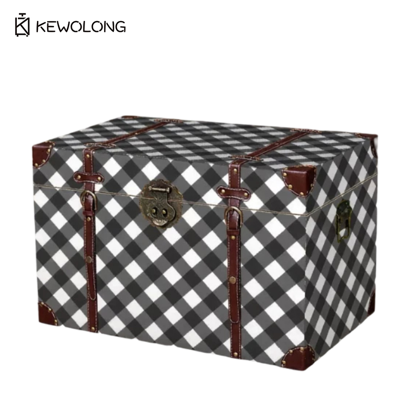 Vintage Plaid Print Wooden Sto - Retro Vintage Trunk Suitcase 评论和价格