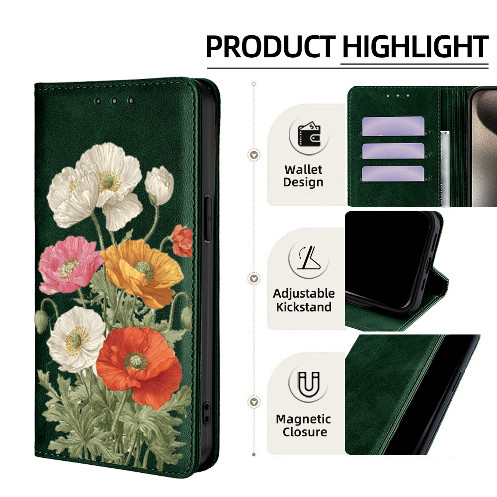 Magnetic Leather Floral patter - Wallets 评论和价格